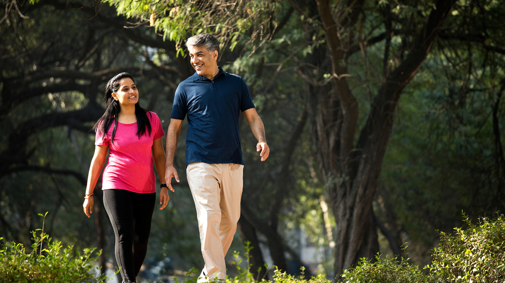 Urban couple walking