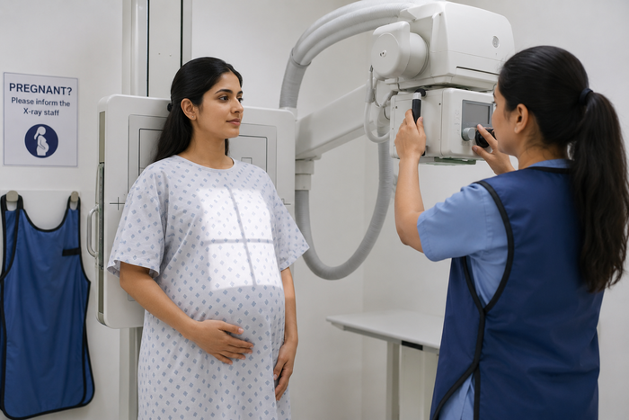 Pregnant woman getting an X-Ray done