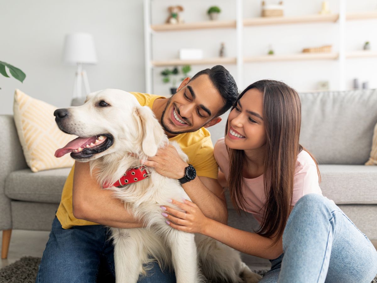 happy couple with pet- Introducing Pets To Your Newborn