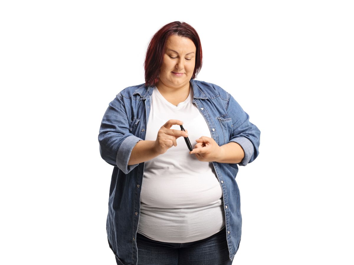 obese woman checking diabetes