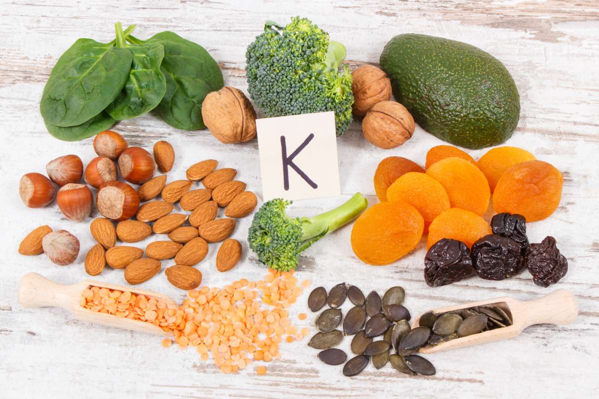 Fruits and vegetables containing vitamin K, minerals and dietary fiber, healthy nutrition concept