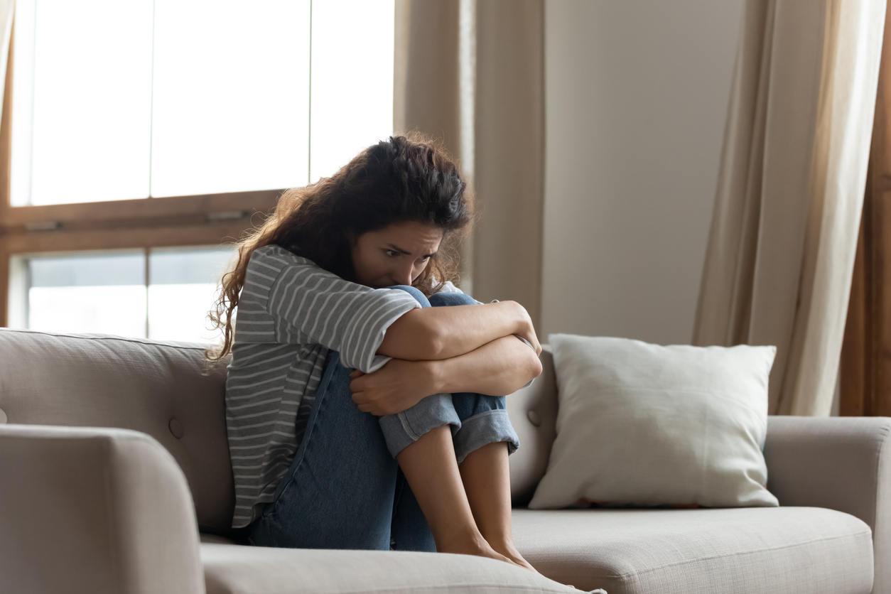 upset mother with postpartum depression