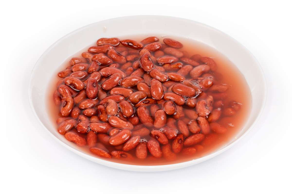Red kidney beans soaked in water in bowl before cooking